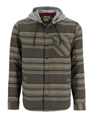 Simms - Men's Lightweight Flannel Hoody: Hickory/Dolomite Blanket Stripe