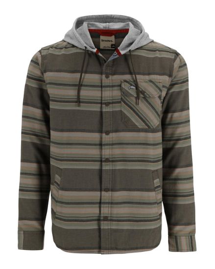 Simms - Men's Lightweight Flannel Hoody: Hickory/Dolomite Blanket Stripe